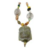 Carved Stone Buddha Head Beaded Necklace