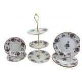 Porcelain Violet 3-Tier Serving Tray & Plates