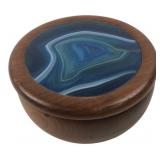 Turned Wood & Blue Agate Trinket Box 2x4