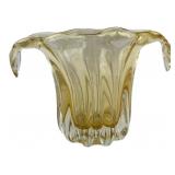 Amber Fluted Art Glass Vase 6" H