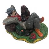 Painted Plaster Figurine of Man and Dog