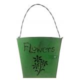 Green Metal Flowers Wall-Mount Bucket