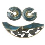 Berebi Enamel Brooch and Earring Set