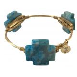 Bangle Bar Wire Wrap Bracelet with Blue Crosses