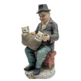 Ceramic Figurine Old Man with Cats in Basket