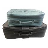 Vintage Blue and Black Faux Leather Suitcase Set