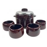 West Bend Brown Ceramic Bean Pot Set