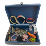 Mixed Costume Jewelry & Accessories in Wood Box