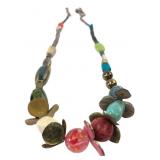 Multi-Color Beaded Statement Necklace with Metal F