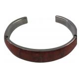 Silver-Tone Segmented Inlay Hinged Bangle