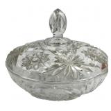 Pressed Glass Lidded Candy Dish, 7" dia.