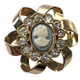 VTG Gold Tone Cameo Brooch with Rhinestones