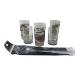 Currier & Ives Frosted Glasses & Mixed Glassware