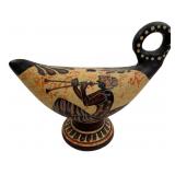 Greek Style Black Figure Ceramic Oil Lamp