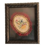 Handmade Floral Crochet Basket Textile in Frame