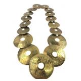 Brass Disc Necklace with Avian Motif