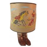 Cowboy Boot Table Lamp with Western Scene Shade