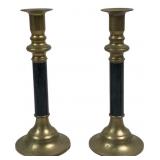Pair of Brass and Faux-Marble Candlesticks, 8.5"