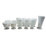 12pc Milk Glass Grape Pattern Goblets & Vase