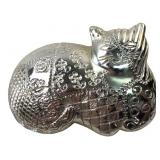 AJC Silver-Tone Quilted Cat Brooch