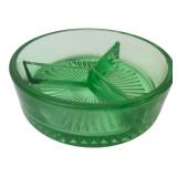 Green Pressed Glass Three-Section Dish, 5" dia.