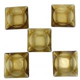Set of Five Amber Glass Ashtrays