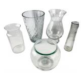 Group of Five Clear Glass Vases