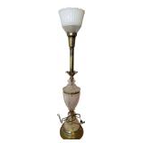 VTG Crystal Cut Brass Torchiere Lamp Milk Glass