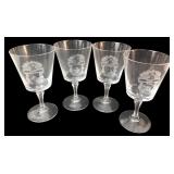 Set of Four Etched Glass Family Crest Goblets