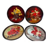 Set of Four Floral Metal Serving Trays