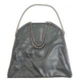 Black Chain-Trimmed Foldover Tote Bag