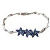 Sterling Silver Blue Stone Floral Link Bracelet
