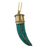 Korea Brass and Turquoise Horn Pendant Necklace