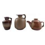 Frankoma Pottery Brown Glaze Teapot & Jugs