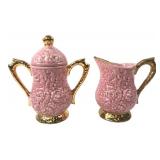Pink Embossed Floral Ceramic Creamer & Sugar