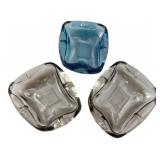 Set of Three Mid-Century Modern Glass Ashtrays