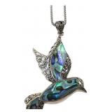 Sterling Silver Abalone Hummingbird Pendant Neckla