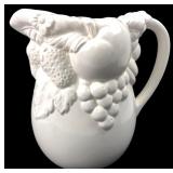 Portuguese White Ceramic Fruit Relief Pitcher