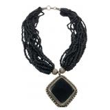 Art Deco Style Black Beaded Necklace with Pendant