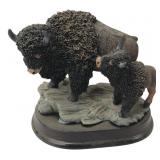 Bison and Calf Resin Figurine, 4 in H