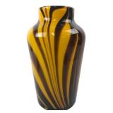Yellow & Brown Swirl Art Glass Vase
