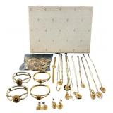 Large Lot Vintage Floral Costume Jewelry in Box