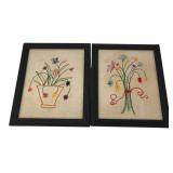Pair of Hand-Embroidered Floral Artworks