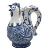 Blue and White Ceramic Rooster Pitcher
