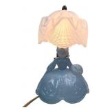 Blue Pressed Glass Figural Lady Boudoir Lamp