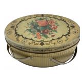 Vintage Oval Floral Tin Box with Handle