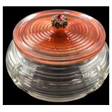 Ribbed Glass Vanity Powder Jar Jeweled Lid