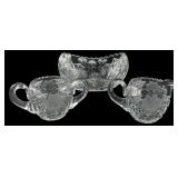 Cut Glass Floral Creamer, Sugar & Oval Bowl Set