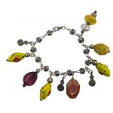 Artisan Lampwork Glass Bead Charm Bracelet