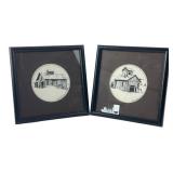 Sandy Berridge Signed Pair of Barn Ink Drawings 8x